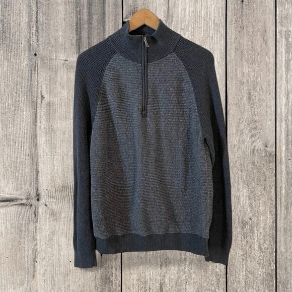 BANANA REPUBLIC Mens Wool Blend COLOR BLOCK Quarter Zip Knit Sweater Gray Large - Picture 10 of 10